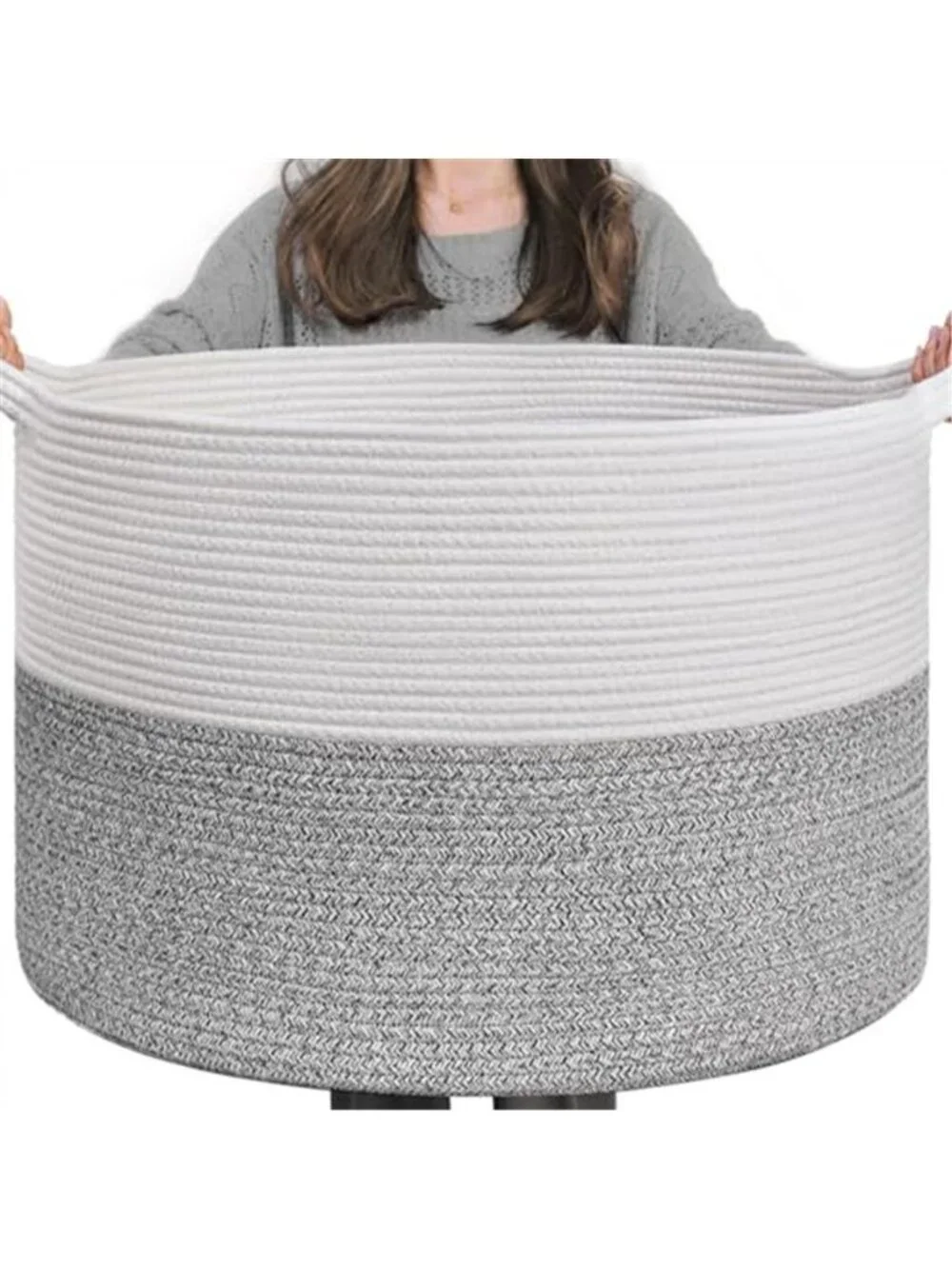 New XXXLarge Woven Rope Blanket Basket Living Room Light Grey, 90L